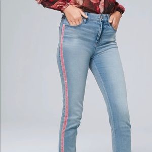 Express jeans size 8 regular w/pink pin striping down each leg.